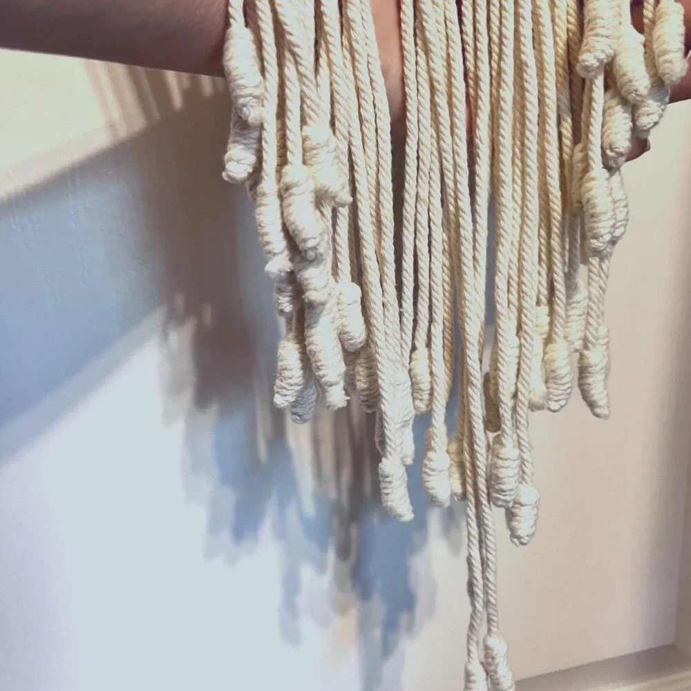 Macrame/Crocheted Wall Hanging-Ivory/Cream-Bohemian-Wood Dowel-Knots-Twist-Flow